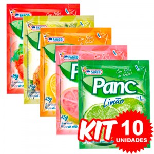 Kit Mix Suco em Pó Panc 10 unidades Kit (2 Morango,2 Abacaxi,2 Limão,2 Laranja e 2 Goiaba)